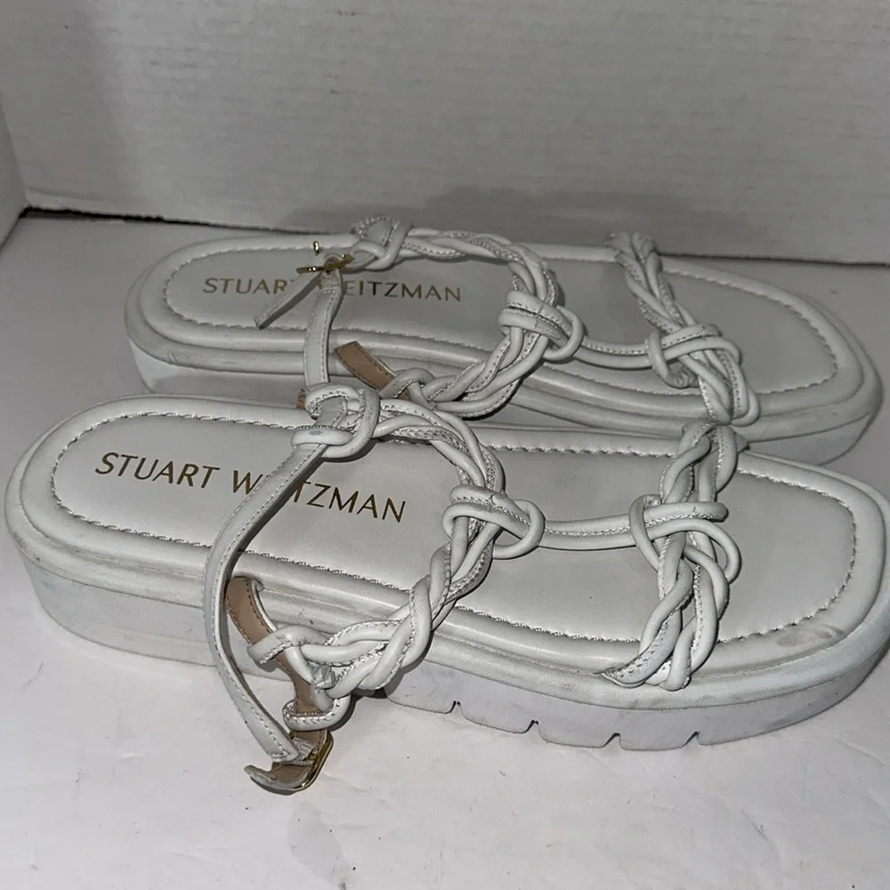 Stuart Weitzman Calypso Lift WHITE  Leather Platform Sandals SZ 8-8.5